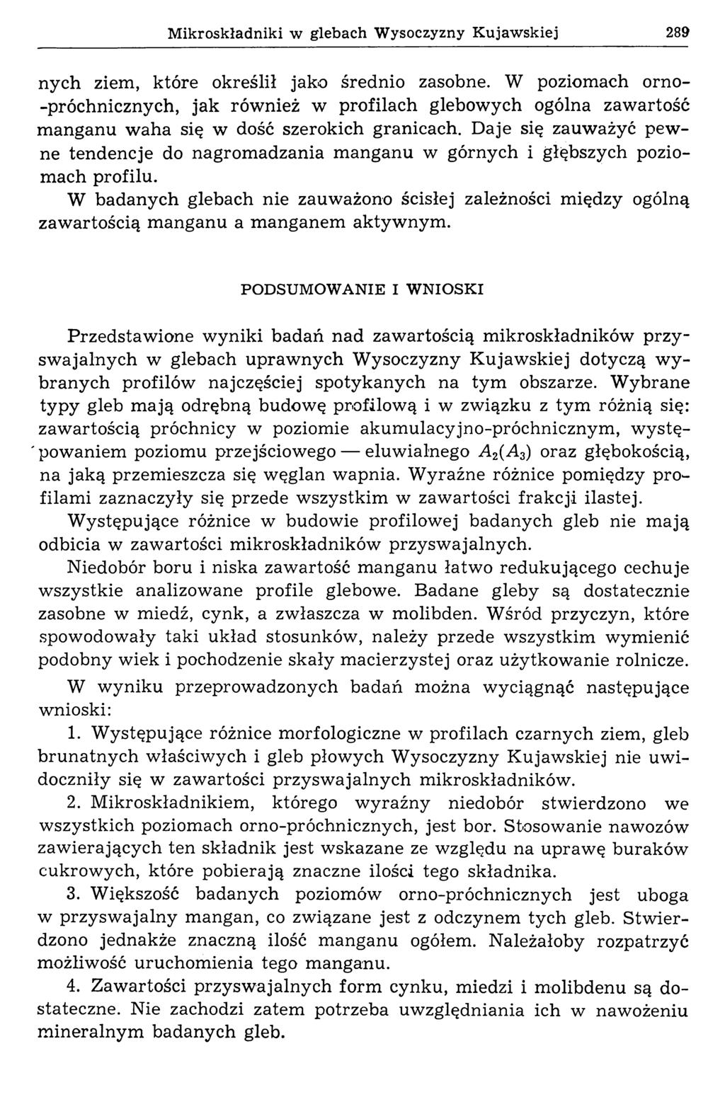 Mikroskładniki w glebach W ysoczyzny Kujawskiej 289 nych ziem, które określił jako średnio zasobne.