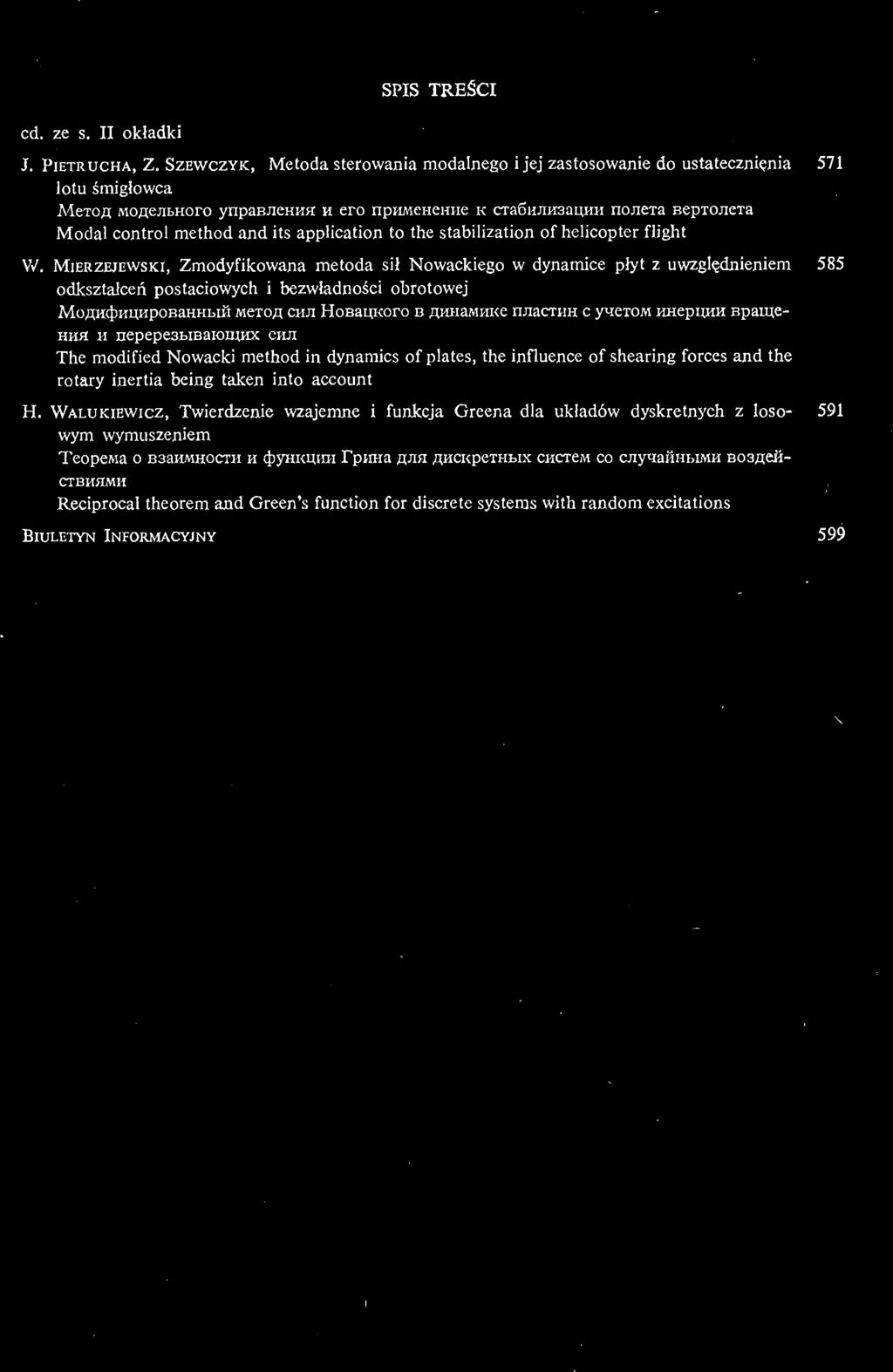 SPIS TREŚCI cd. ze s. II okładki J. PIETRUCHA, Z.