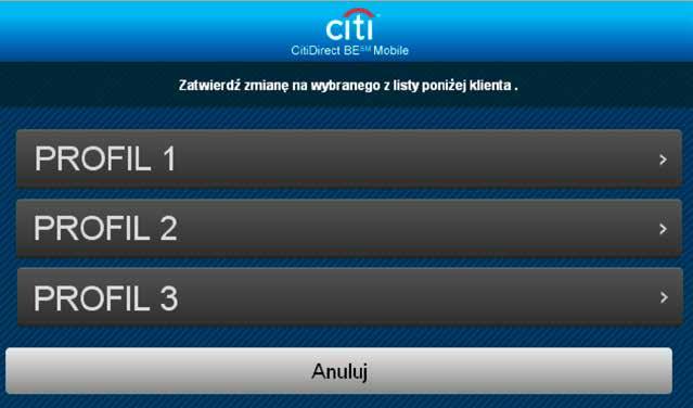 10. Linkowanie Po zalogowaniu do serwisu mobilnego opcja Linkowania umożliwia przełączenie się na inny profil Klienta stworzony w CitiDirect BE.