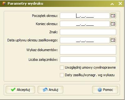 3. Na oknie Parametry wydruku dodane zostało pole Wykaz dokumentów.