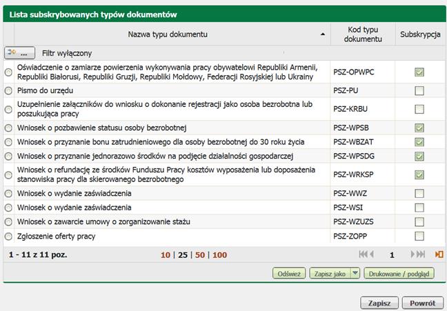 b) Na oknie Lista konfigurowalnych notyfikacji został dodany przycisk