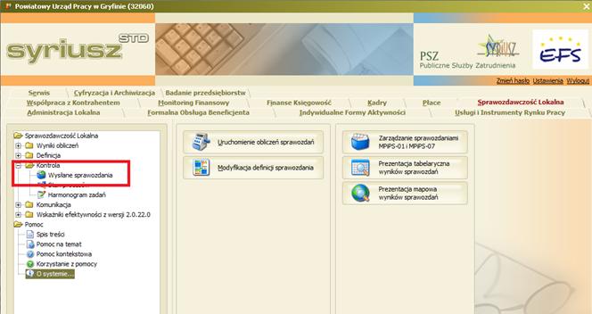 Okno wysłanych sprawozdań zawiera listę wysłanych sprawozdań do statystyk centralnych i systemu WUP-Viator.