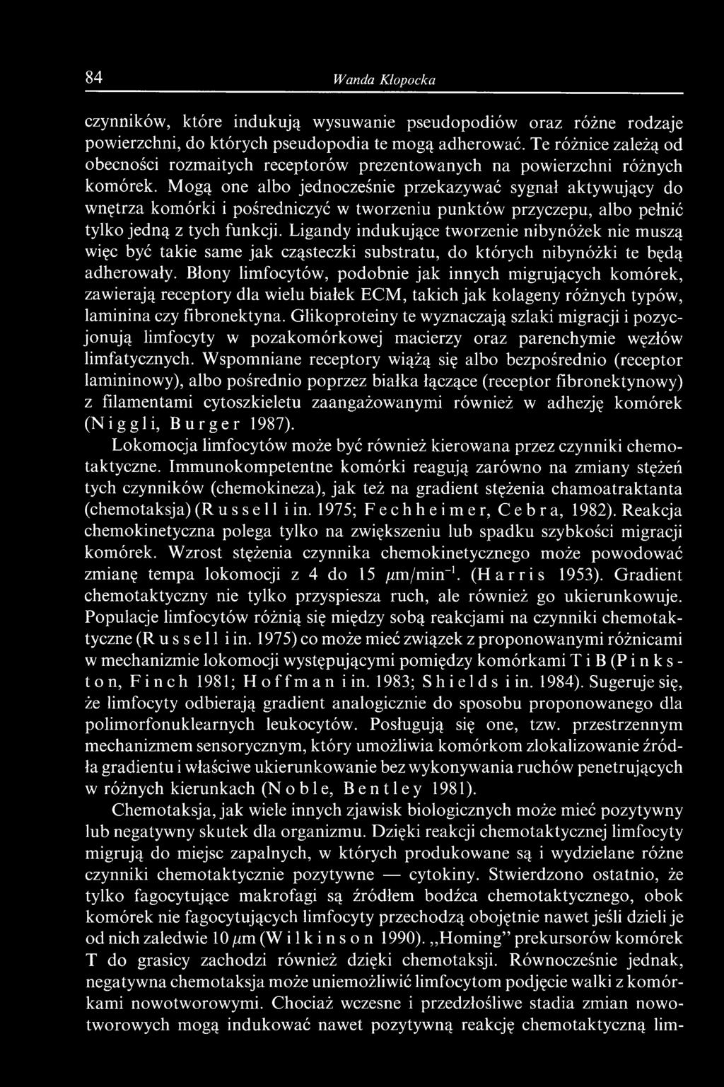 Błony limfocytów, podobnie jak innych migrujących komórek, zawierają receptory dla wielu białek ECM, takich jak kolageny różnych typów, laminina czy fibronektyna.