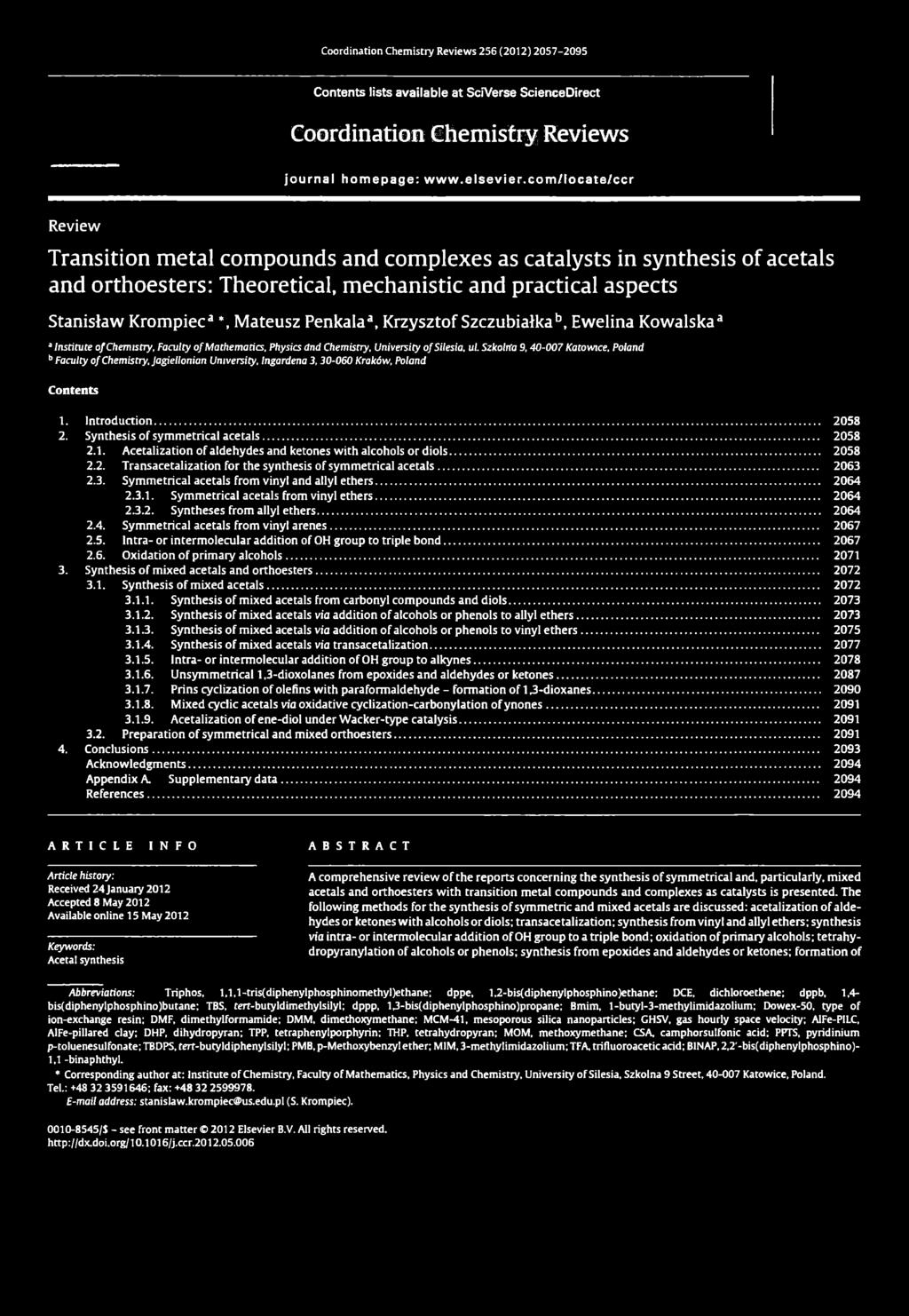 Contents lists available at SciVerse ScienceDirect Coordination Chemistry Reviews jo u rn a l h o m e p a g e : w w w.e ls e v ie r.