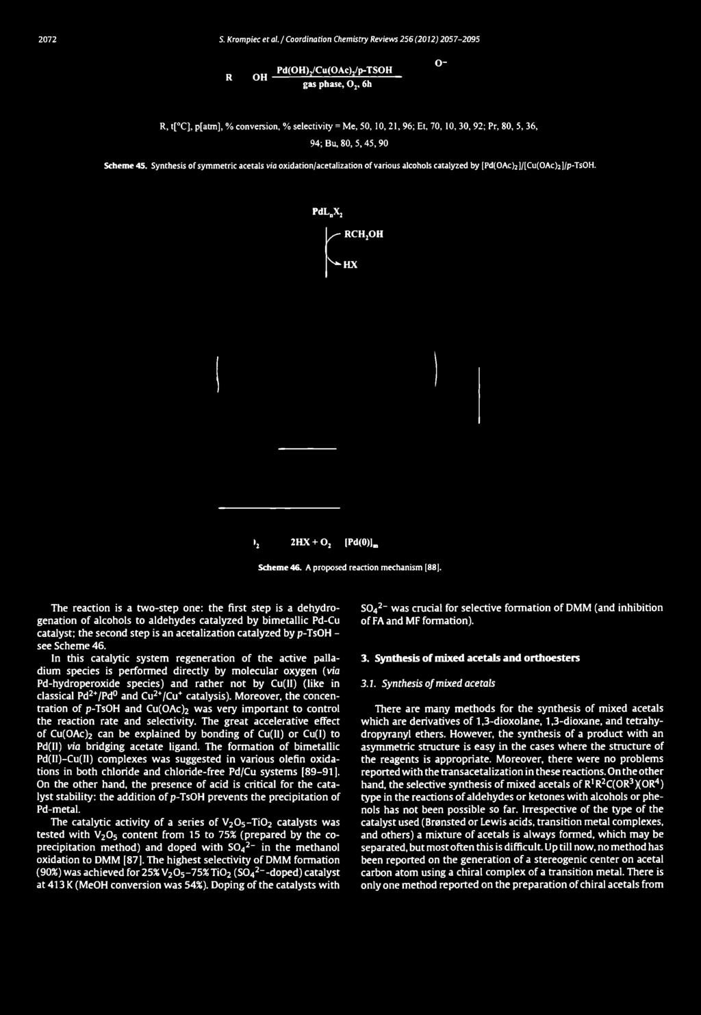 R OH Pd(OH);/Cu(OAc)I/p-TSOH gas phase, 0 2, 6h o- R, t[ C], p[atra], % conversion, % selectivity = M e, 50, 10, 21, 96; Et, 70, 10, 30, 92; Pr, 80, 5, 36, 94; Bu, 80, 5,4 5, 90 Scheme 45.