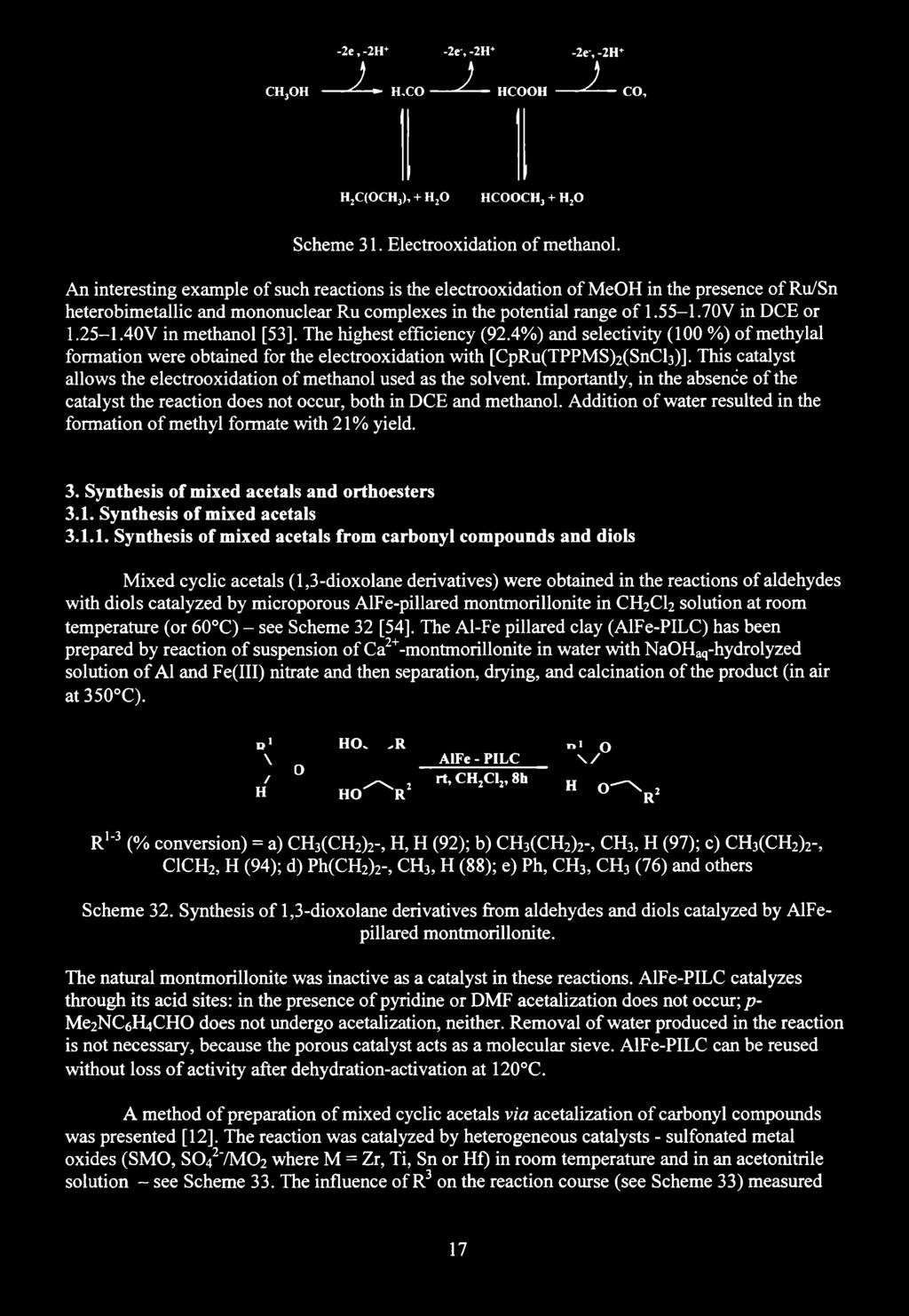 CHjOH y i - - H.C O ------ - ± HCOOH _ ż CO, H2C(OCH3), + HjO HCOOCHj + h 2o Scheme 31. Electrooxidation o f methanol.