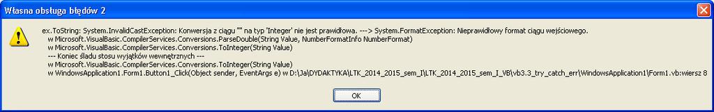 Po odczytaniu takiego komunikatu moŝemy poprawić wpisana wartość, kliknąć przycisk i program będzie kontynuował działanie.