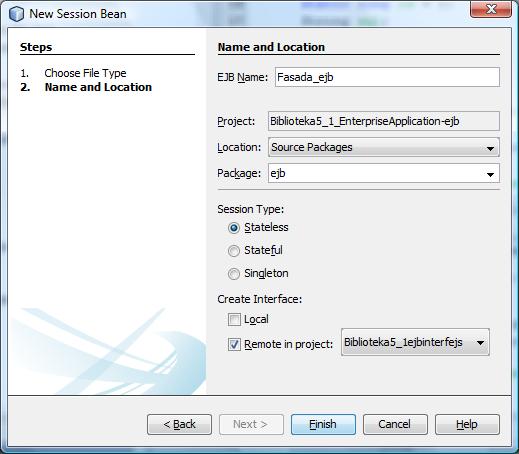 (3) Nadanie nazwy Fasada_ejb ziarnu typu SessionBean w tworzonym