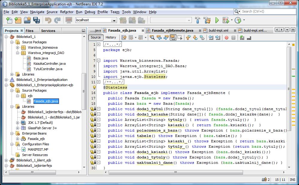 (9) Dodanie w projekcie Biblioteka5_1_EnterpriseApplication-ejb dostępu do klas zdefiniowanych w projekcie