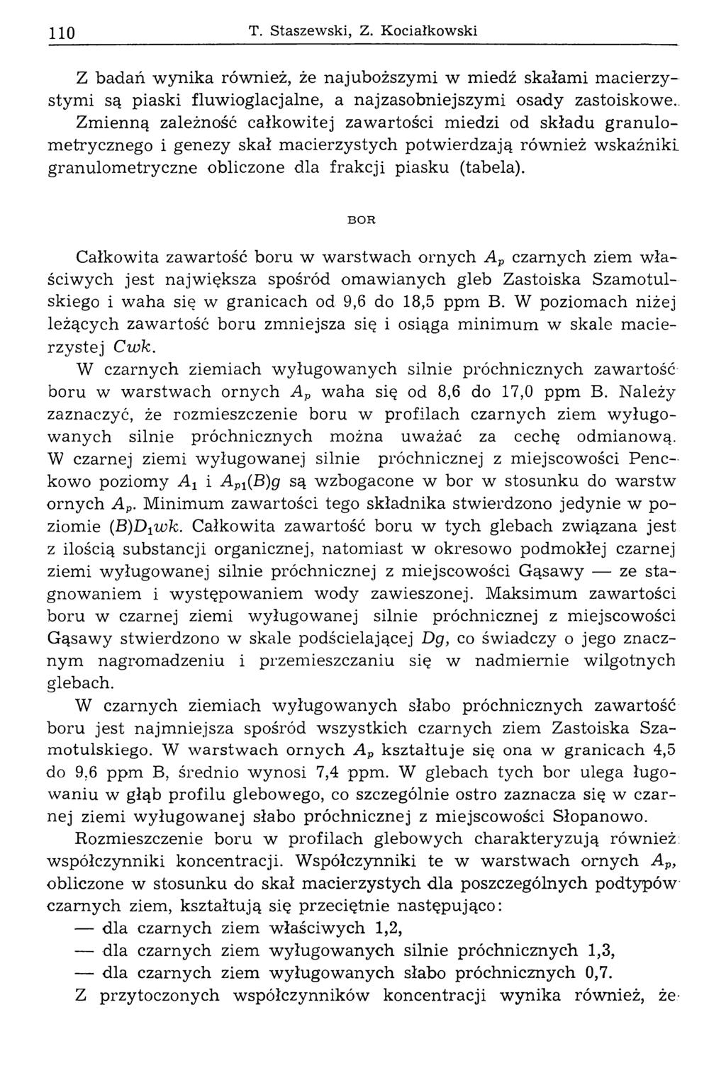 110 T. Staszew ski, Z. K ociałkow ski Z badań w ynika również, że najuboższym i w m iedź skałam i m acierzystym i są piaski fluw ioglacjalne, a najzasobniejszym i osady zastoiskowe.