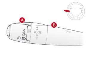 99 Widoczność Sterowanie ręczne Wyświetlacz Model bez włączania AUTO Sterowanie oświetleniem odbywa się bezpośrednio przez kierowcę, za pomocą pierścienia A i przełącznika B. A. Pierścień wyboru oświetlenia głównego: przekręcić pierścień, aby ustawić odpowiedni symbol na przeciwko znacznika.