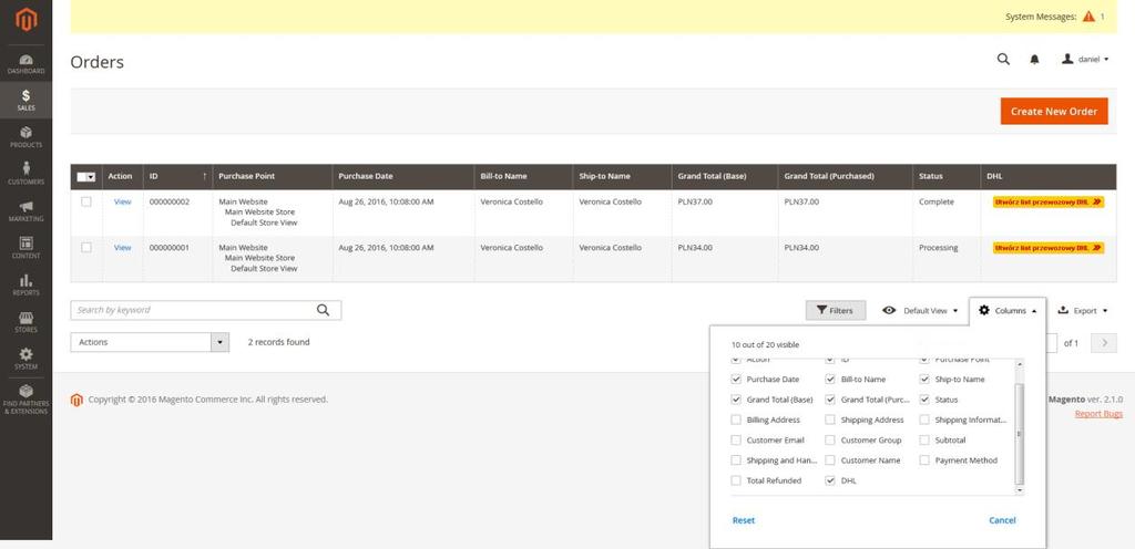 Aby włączyć nowe opcje dostawy należy wejść w menu Stores Configuration Sales Shipping Methods. Pojawi się nowa opcja DHL24, domyślnie nieaktywna.