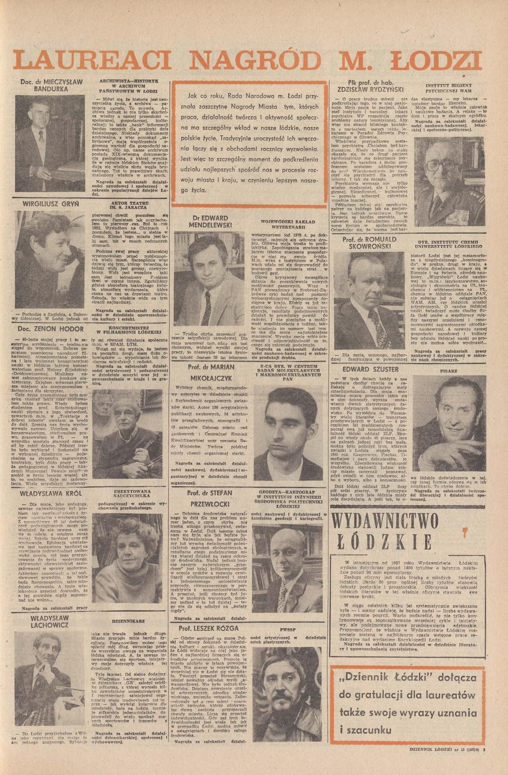 / G Doc dr MECZYŁA BANDURKA ARCHTARTORYK ARCHUM PANTOYM LODZ Mó Pk Jak co roku, Rada Naroa m l pry życa, o ascytne Nagry Masta no ma sceg6ny kad se ódke, se polske życe Tradycyjne urocystość ch ręca