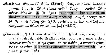 Kadangi tradicinių žodynų straipsniai paprastai nuosekliai skaitomi nuo pradžios iki galo arba kol randama rūpima informacija, tai toks reikšmių atspalvių ar reikšmių aiškinimas yra suprantamas ir