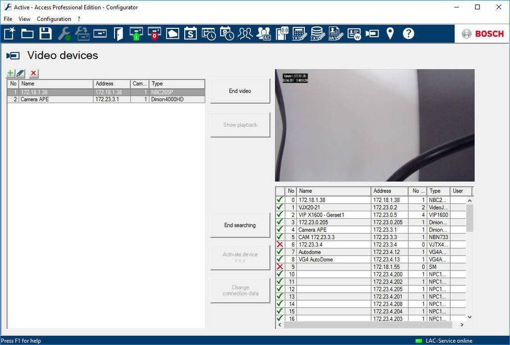 Access Professional Video devices (Urządzenia wizyjne) pl 133 15 Video devices (Urządzenia wizyjne) W tym oknie dialogowym można zarządzać urządzeniami, które mają służyć do weryfikacji wideo,