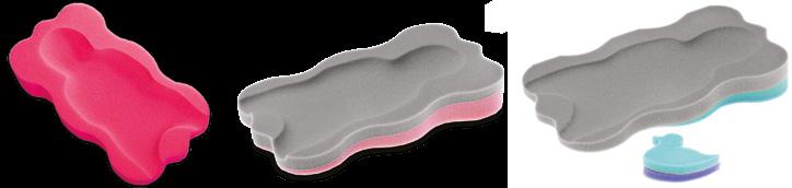 Dostępna w wersji jedno- lub dwukolorowej i w dwóch rozmiarach. This sponge cushion was designed to make the washing of a baby safer, easier and more comfortable.