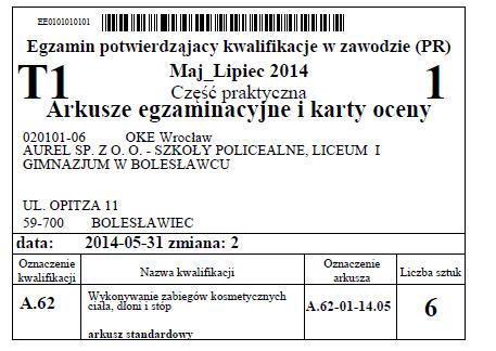 Naklejka na bezpieczną kopertę przeznaczoną na dostawę (dystrybucja) arkuszy egzaminacyjnych i