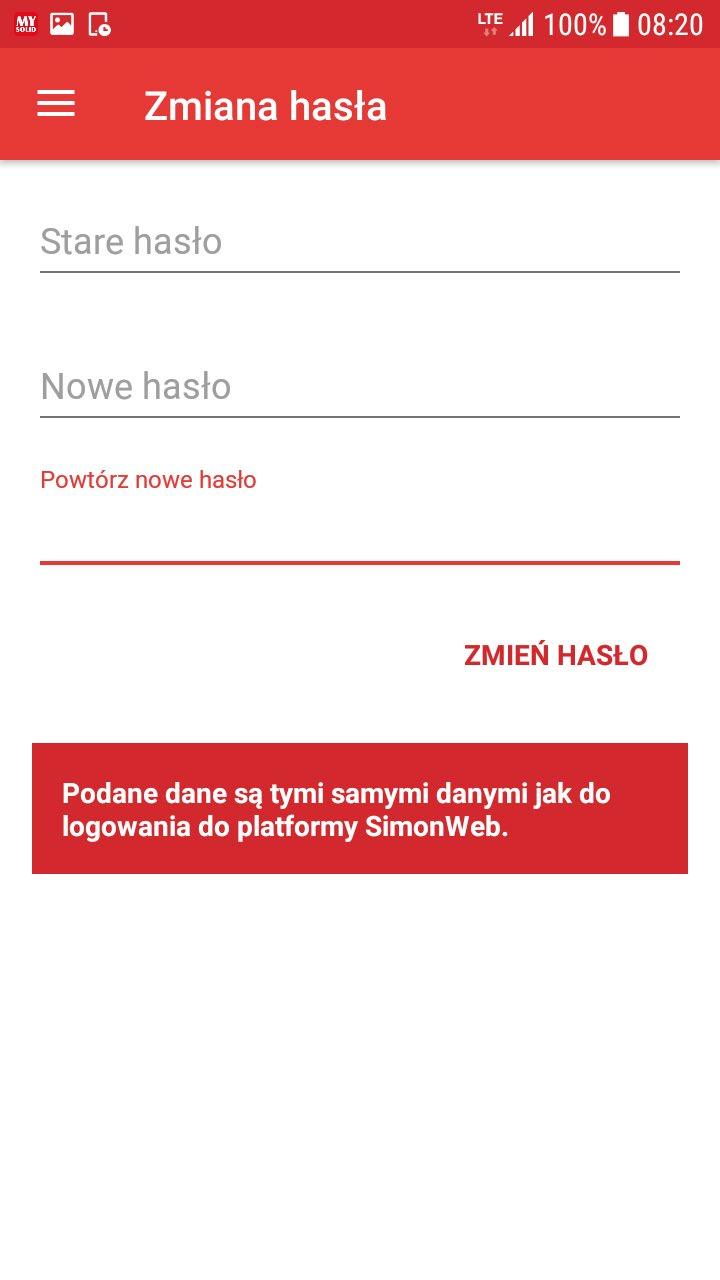 Po wprowadzeniu poprawnych wartości hasło zostaje zmienione o czym użytkownika