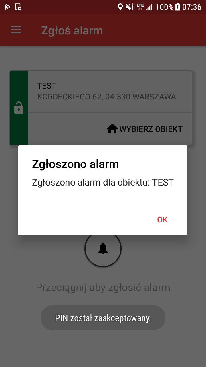 WYSYŁANIE ALARMU Z PRAWIDŁOWYM PINEM Użytkownik może zgłaszać alarm bez PIN u lub z PIN em.