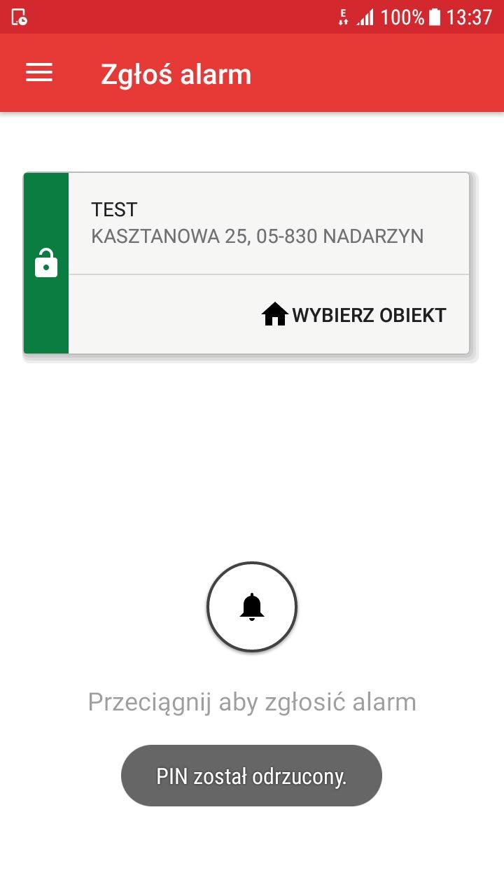 WYSYŁANIE ALARMU Z BŁĘDNYM PINEM Użytkownik może zgłaszać alarm bez PIN u lub z PIN em.