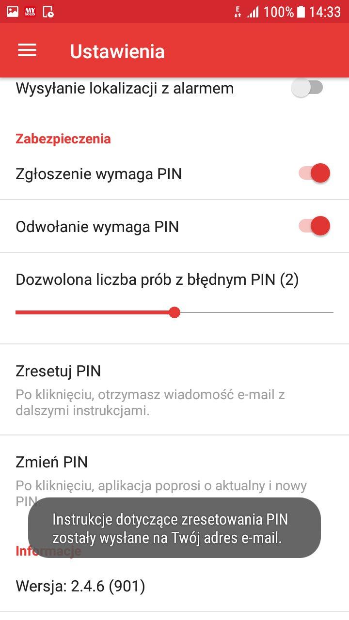 Reset PIN u DO ODWOŁANIA ALARMU W sytuacji, gdy zapomnimy poprawny PIN mamy