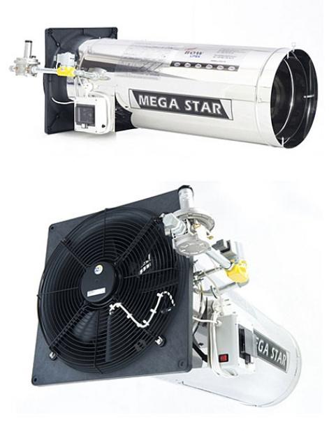 Nagrzewnica Mega Star palnik i układ sterowania całkowicie odporny na zapylenie, Obudowa nagrzewnicy wykonana jest ze stali nierdzewnej.