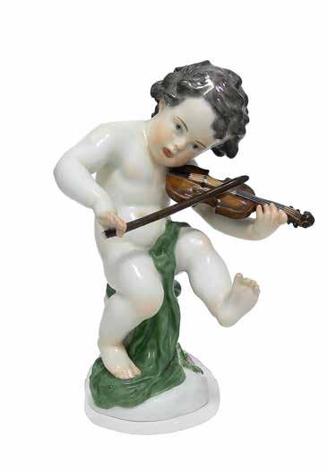 12 Figura kota Miśnia, ok. 1860 r., proj. J. J. Kaendler, 1743 r. porcelana, malatury podszkliwne; na spodzie znak wytwórni; dł.