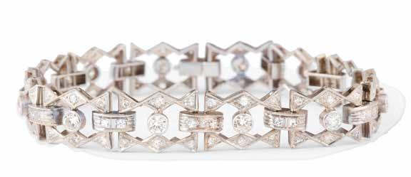 142 Bransoletka art déco, l. 20.-30. XX w. platyna, m. 19,79 g 12 szt. brylantów w starym szlifie ok. 1,00 ct, 96 szt.