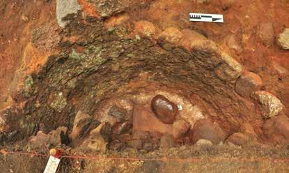 zachodnim profilu wykopu. Podczas badań pobrano próbę polepy ze ściany wapiennika. Została ona wydatowana metodą termoluminescencyjną na przedział lat 1180-1254 9.