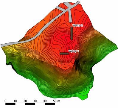 467 Ryc. 9. Przekrój geologiczny przez grodzisko w Zimnochach, st. 2: 1 - piaski, żwiry oraz piaski gliniaste; 2 mułki; 3 - warstwa kulturowa antropogeniczna (oprac. J. Nitychoruk i F. Welc) Ryc. 8.