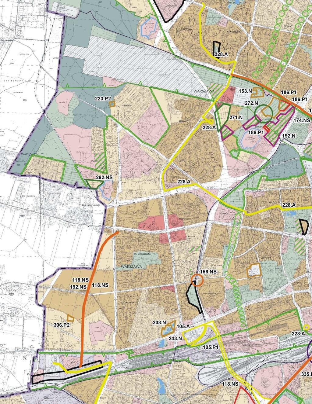 ANALIZA SKŁADANYCH WNIOSKÓW W SPRAWIE ZMIANY STUDIUM - STRUKTURA FUNKCJONALNO-PRZESTRZENNA BEMOWO granice terenów zamkniętych 2 infrastruktura techniczna 5 KM system transportowy zajezdnie KM 3