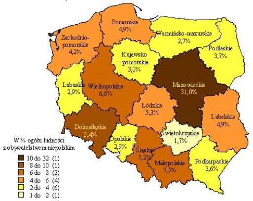 Imigranci osiadli według województw, 2011