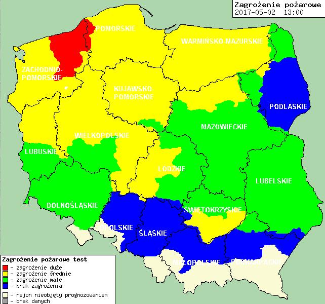 pożarowe lasów Ostrzeżenia METEO/HYDRO BRAK