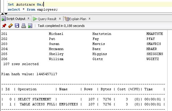 Autotrace W przypadku SQL Developera oraz SQL Plusa, możemy włączyć sobie jeszcze opcję autotrace.