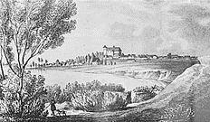 Widok Mielca od strony Wisłoki z 1847 r.