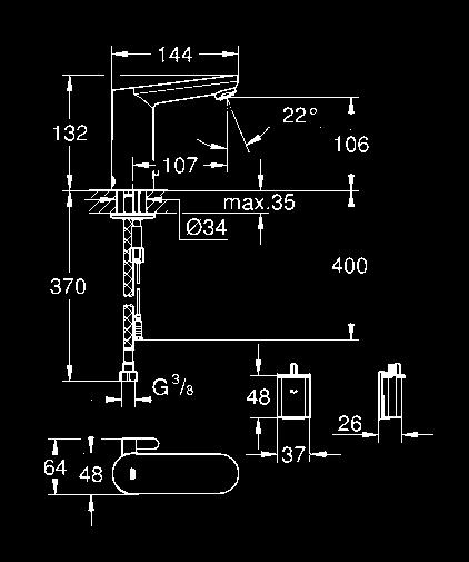 EUROSMART COSMOPOLITAN E 36 327 001 chrom 334,00 Eurosmart Cosmopolitan E umywalkowa bateria elektroniczna na podczerwień 1/2 z mieszaczem i regulowanym ogranicznikiem temperatury z czujnikiem