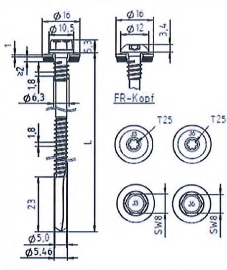 strona 17 Europejskiej Oceny Technicznej S235 do S355 EN 10025-1 zdolność wiercenia: Σ(tN2 + tn,ii) 18,0 mm NR,k,II: