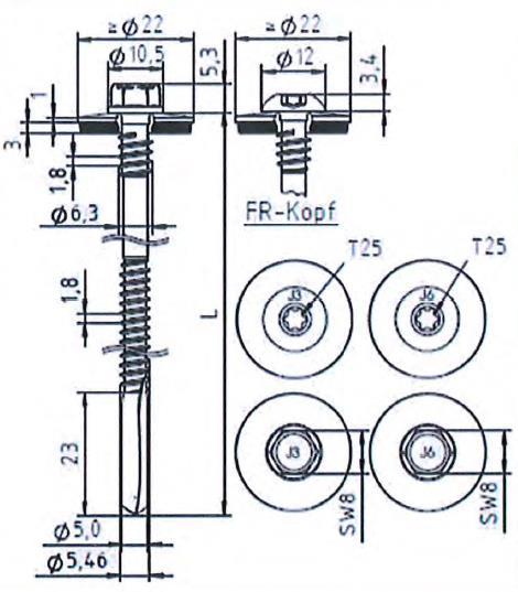 strona 19 Europejskiej Oceny Technicznej S235 do S355 EN 10025-1 zdolność wiercenia: Σ(tN2 + tn,ii) 18,0 mm NR,k,II: