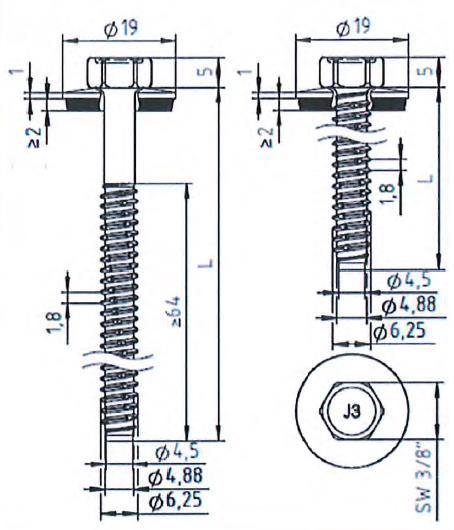 strona 33 Europejskiej Oceny Technicznej S235 do S355 EN 10025-1 EN 10346 HX300LAD do HX460LAD EN 10346 średnica otworu