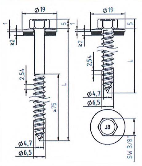 strona 46 Europejskiej Oceny Technicznej drewno EN 14081 średnica otworu wstępnego: 4,50 mm parametry zdefiniowane : My,Rk = fax,k = 9,742 Nm 11,080 N/mm 2 lef 50