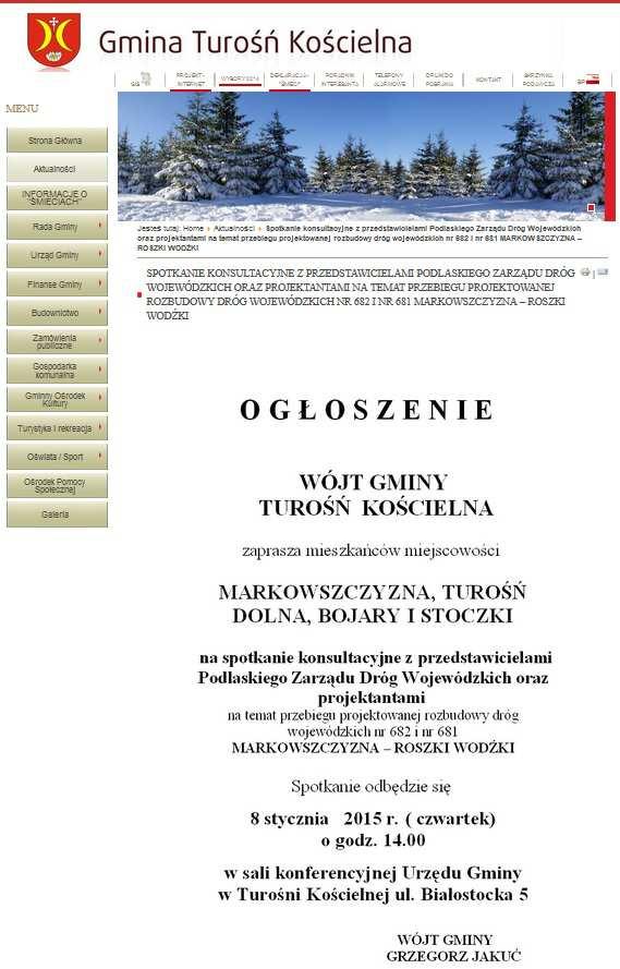 Opracowanie dokumentacji technicznej: Roszki Wodźki rozbudowa dróg wojewódzkich Miejscowość Turośń Kościelna http://www.turosnkoscielna.pl/index.