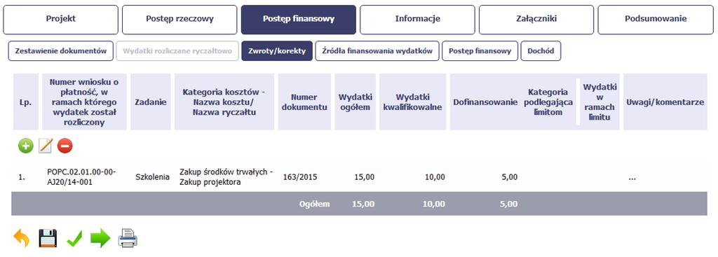 Nie wykazuj w tej tabeli faktur korygujących ujętych w zestawieniu dokumentów. Aby rozpocząć dodawanie pozycji w tabeli, wybierz funkcję Dodaj.
