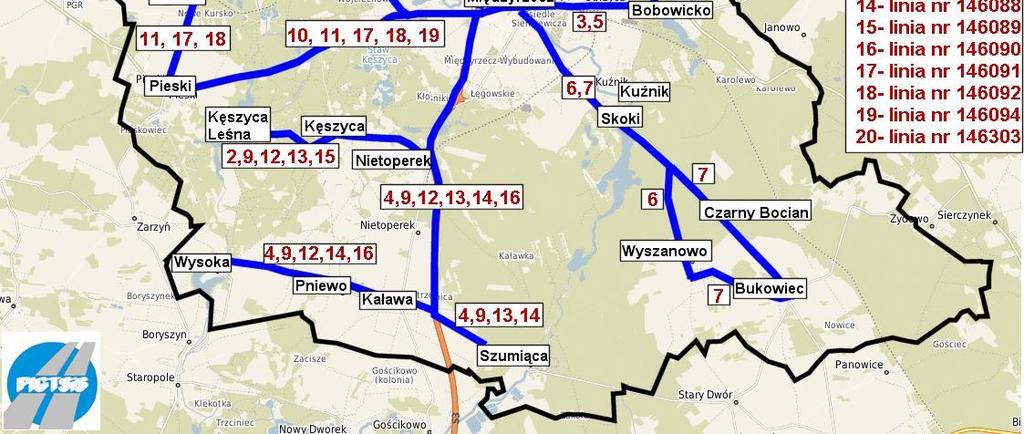 03.2016 31.12.2017 19 146094 Pieski - Międzyrzecz Gorzyca 13/2015 16.11.2015 31.12.2017 20 146303 Międzyrzecz - Międzyrzecz Rojewo 1/2016 22.01.2016 31.12.2017 Mapa 19.