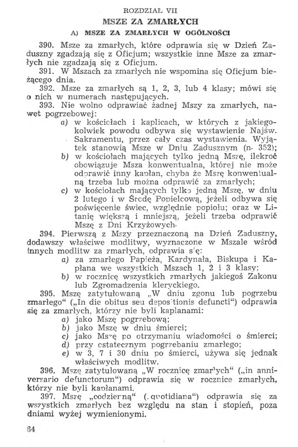 ROZDZIAŁ VII MSZE ZA ZMARŁYCH A) MSZE ZA ZMARŁYCH W OGÓLNOŚCI 390.