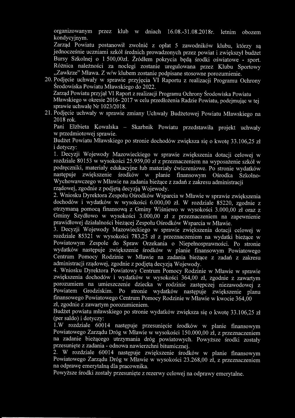 organizowanym przez klub w dniach 16.08.-31.08.2018r. letnim obozem kondycyjnym.