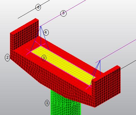 4 Kładka prefabrykowana, sprężona(k4) Do zamodelowania konstrukcji użyto elementów takich jak: płyty, pręty, oraz elementy 3D (Rys. 11).
