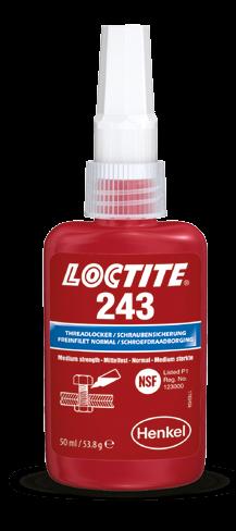 Kleje do zabezpieczania połączeń gwintowych LOCTITE 243 powierzchni Do czyszczenia i odtłuszczenia powierzchni przed aplikacją kleju zaleca się stosować LOCTITE SF 7063. zapobiega luzowaniu się śrub.