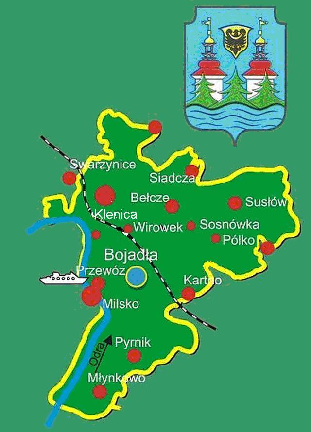 Mapa Gminy Bojadła Tabela Nr 1. Dane statystyczne Gminy Bojadła stan na dzień od 01.01.2007 do 31.12.2007 Ludność Urodzenia Zgony Przyrost ludności Mężczyźni 1.695 20 13 + 7 Kobiety 1.