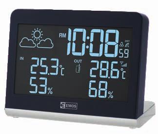 Stacje meteorologiczne Stacje meteorologiczne DISPLAY E8468 typ E8468 26 06 151 000 1/8/ /16 zegar: DCF (zegar sterowany sygnałem radiowym) podświetlany kolorowy wyświetlacz (black mask) strefy