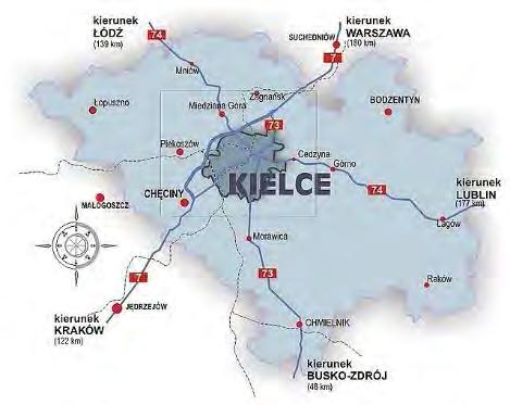 V.3. Charakterystyka stanu istniejącego Miasto Kielce jest położone w południowej części Polski centralnej, w województwie świętokrzyskim. Poniżej przedstawiona jest lokalizacja miasta (rys. 2 i 3).